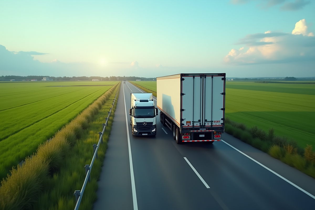 Camion semitrailer roulant à côté d