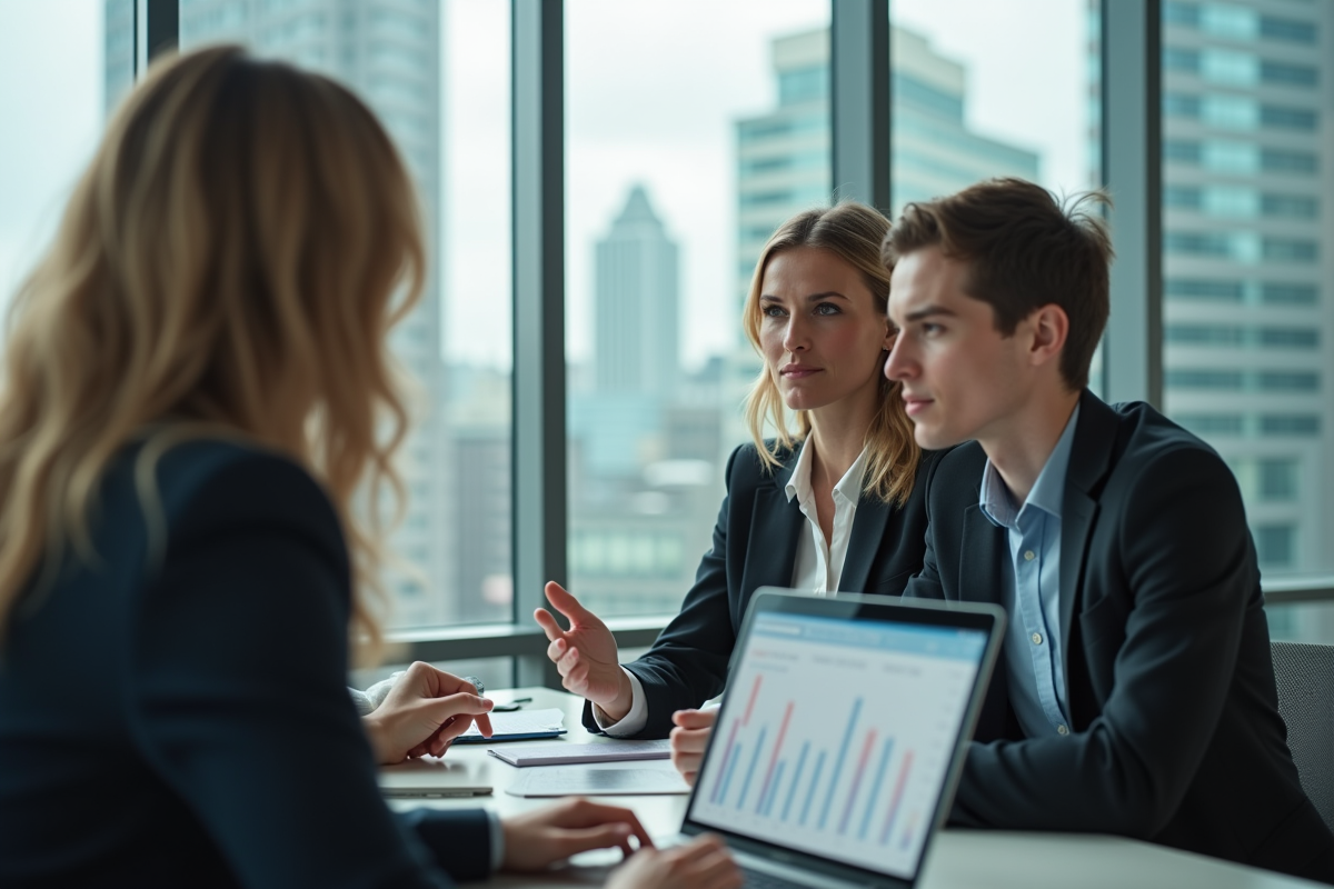 Conseillère financière expliquant un graphique à un couple