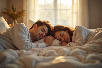Jeune couple dormant paisiblement pour l anniversaire