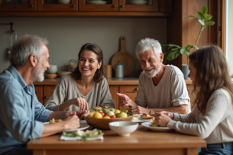 Famille multigenerational partageant un repas convivial à table