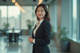 Femme d'affaires asiatique confiante dans un bureau moderne