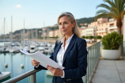 Femme d'affaires en costume sur un balcon à La Ciotat