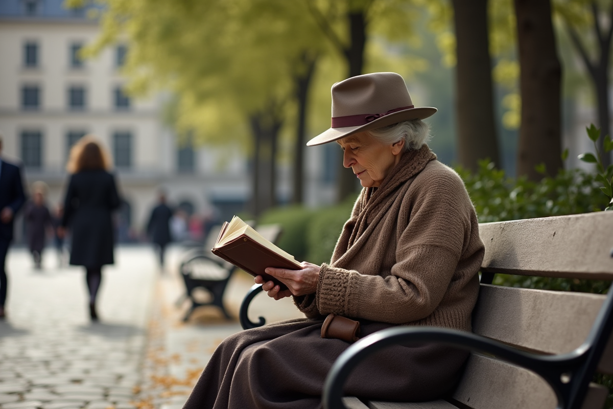 Femme âgée tenant un livret d