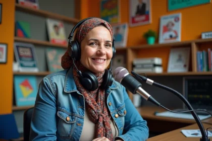 Femme maghrebine parlant à la radio communautaire à Mille
