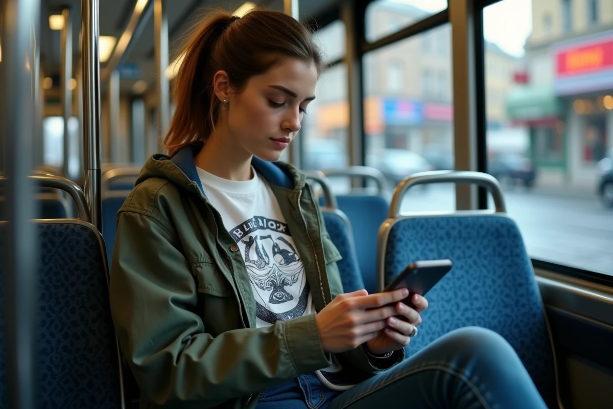 Femme lisant Blue Lock dans un tram en ville