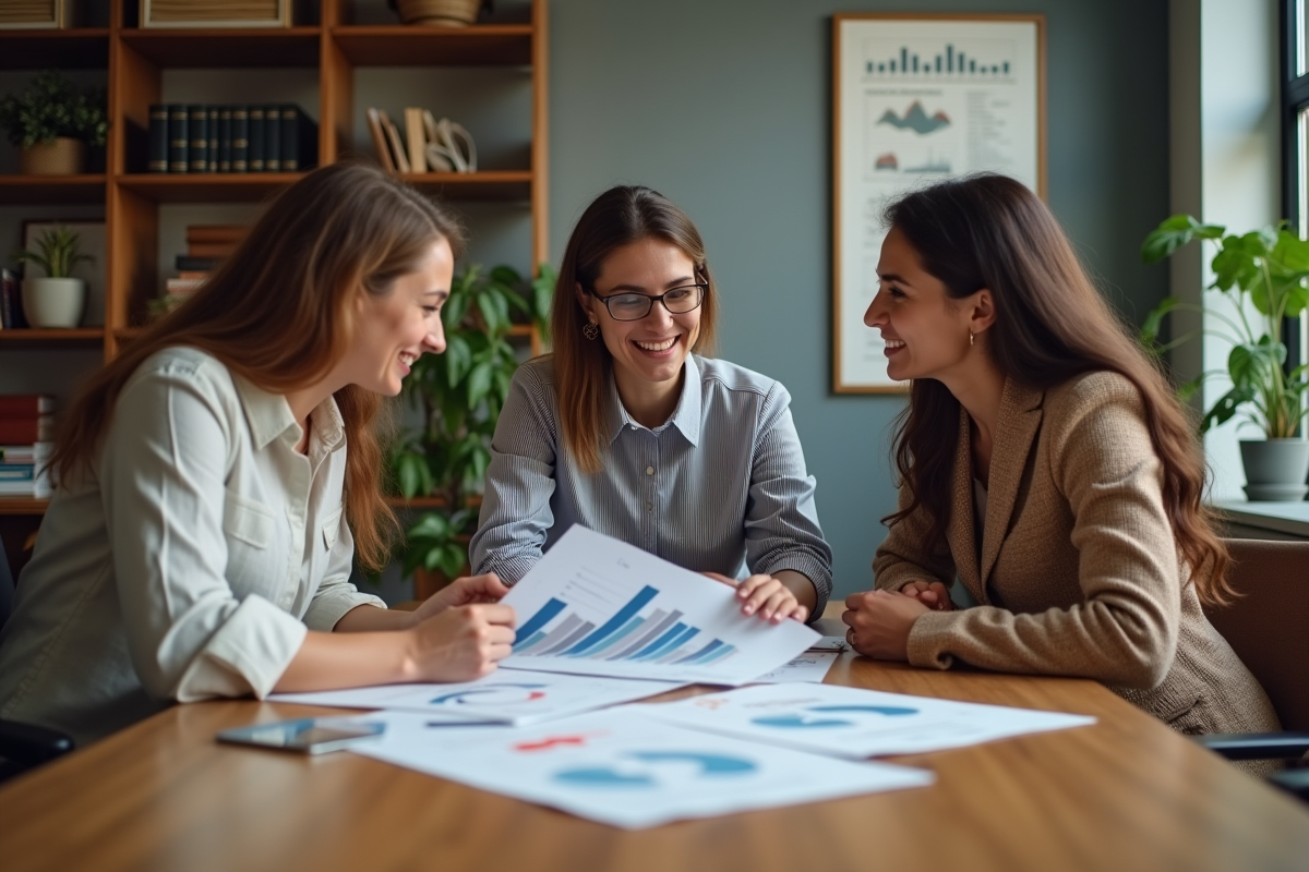 Groupe de trois personnes discutant autour d