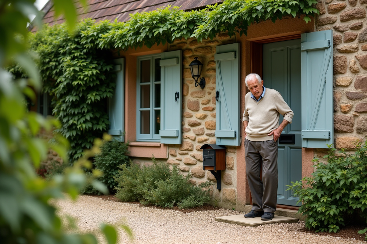 Homme âgé fermant la porte d
