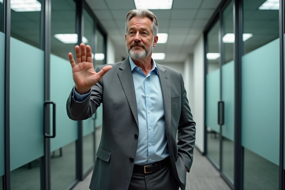 Homme d affaires faisant un geste d arrêt dans une salle de réunion