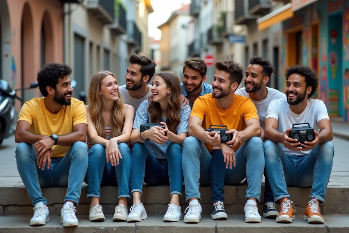 Jeunes écoutant la radio dans la rue à Mille