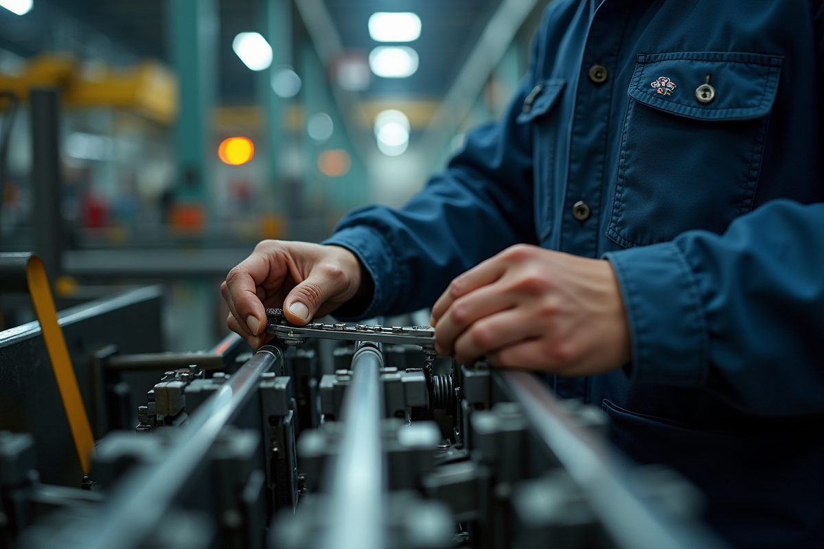 Ouvrier industriel inspectant des machines en usine bien éclairée
