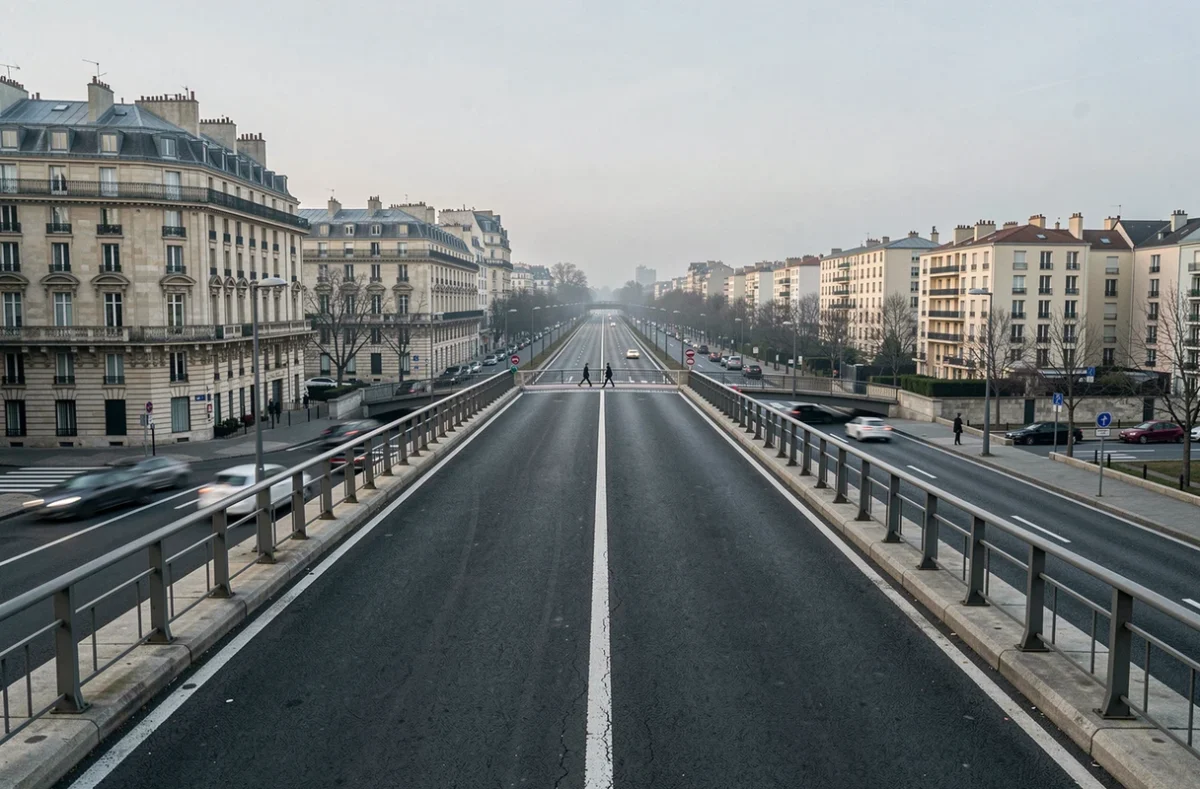 Vue du boulevard périphérique séparant Paris intra-muros des communes de banlieue en Île-de-France