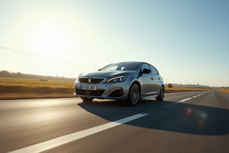 Peugeot 308 GT en conduite sur route ensoleillee