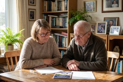 Famille planifiant des obsèques dans un salon lumineux