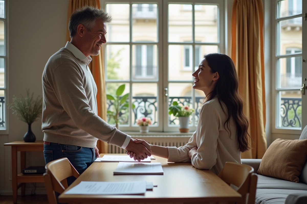 Homme et femme se serrant la main pour un accord de location