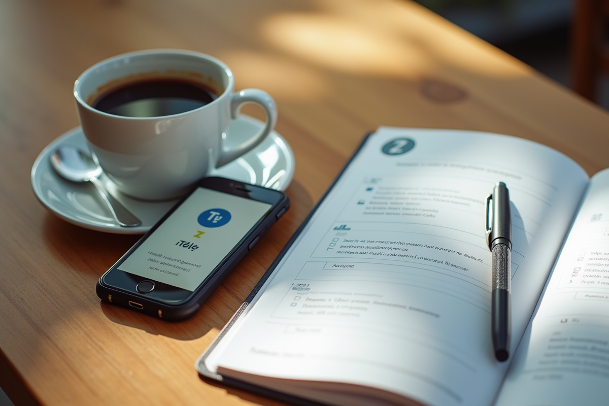 Table avec café smartphone et agenda pour organisation