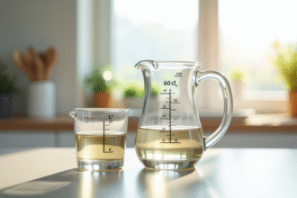 Verre mesureur en cuisine avec lumière naturelle